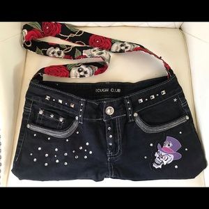 Denim handmade skull Goth purse